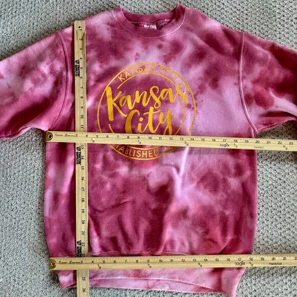 Kansas City Tie Dye Red Yellow Crewneck Fleece Womens Swiftie Fun Sweatshirt M - Picture 6 of 8